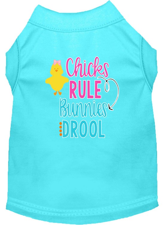 Chicks Rule Screen Print Dog Shirt Aqua Lg